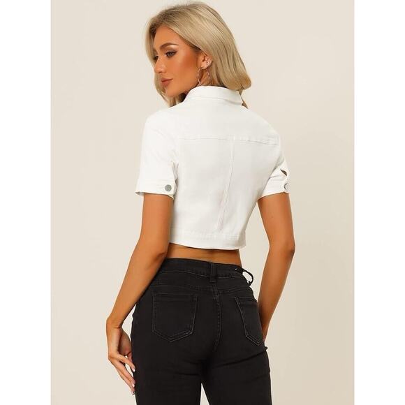 Casual Jacket for Women's Short Sleeves Crop Jean Denim Jacket Size M NWT - Picture 2 of 5